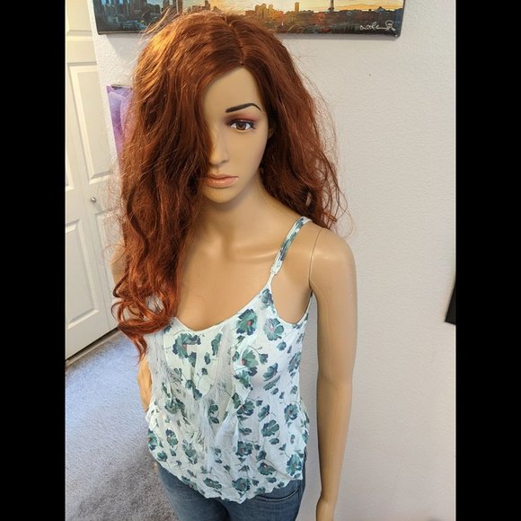 Lauren Conrad Light Blue Floral Tank Top w/ Ruffle Accents Size XS - Picture 3 of 6